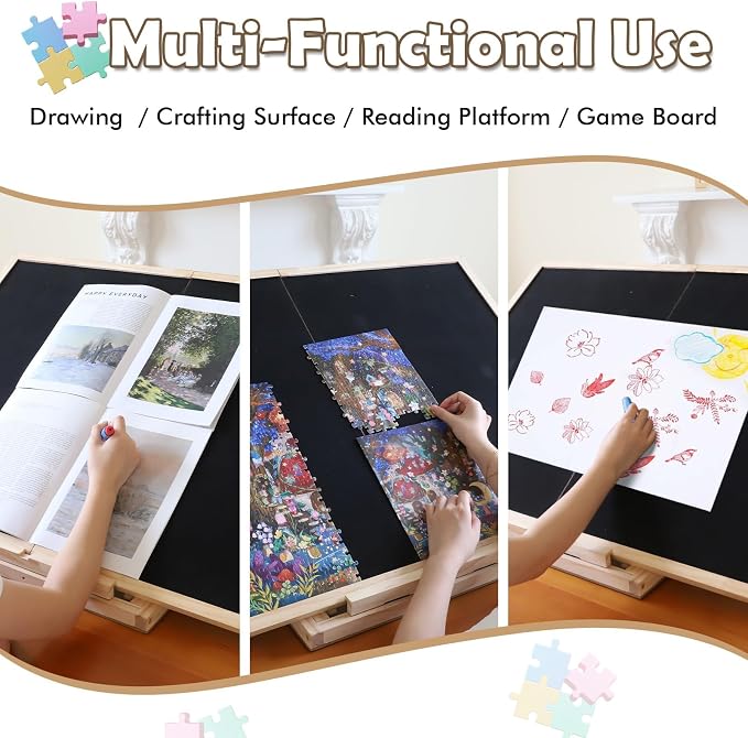 Puzzle Board, Tilting & Rotating Wooden Jigsaw Puzzle Table 1500 Pieces with 4 Non-Woven Drawers, 36"×26" Portable Puzzle Board Foldable with Upgraded Lazy Susan for Adults & Kids, Gift for Mum - Image 7