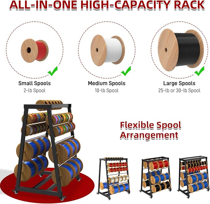 ATOLS Heavy-Duty 13-Rod Wire Spool Rack – 400lb Capacity, Adjustable Cable Caddy & Dispenser with Locking Wheels for Electrical and Industrial Use - Image 5