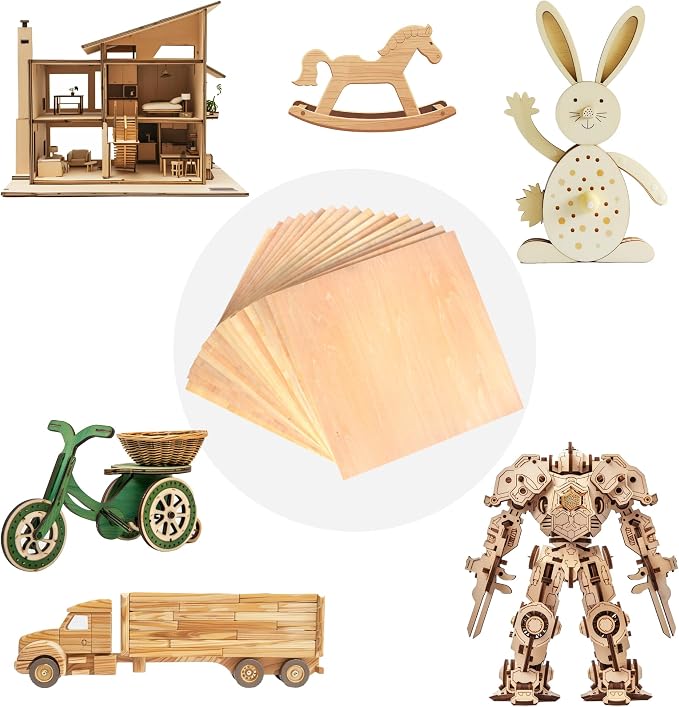 50 Pack 12"x12"x1/8" Basswood Sheets - 3mm Craft Plywood for DIY Ornaments, Model Engraving, Laser Cutting, Architectural Models, Drawing, Wood Burning - Image 5