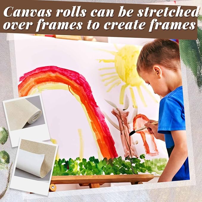Kinlop 36 Inch x 20 Feet Double Primed Cotton Canvas Large Linen Beige Canvas Roll for Oil and Acrylic Painting - Image 5