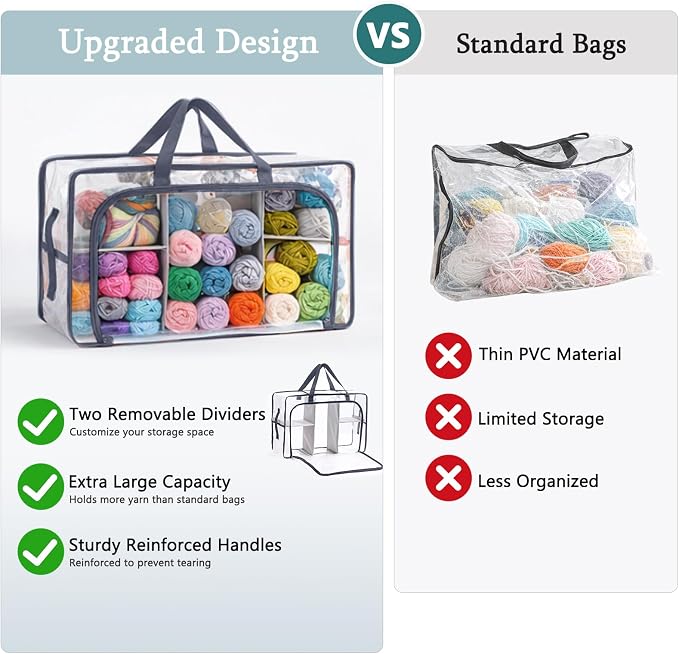 MYBAGZING Clear Yarn Storage Bags, 21" Large Flat Under Bed Yarn Organizer with Zipper & Handles, Stackable Knitting and Crochet Storage for Closet Shelves, Craft Room, Yarn Skeins, Hooks & Needles - Image 7