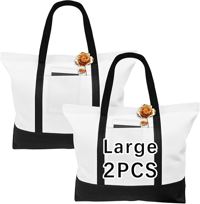 OKBA Stylish canvas tote bags for women,blank large size tote bag With zipper,tote bag with pockets by OKBA