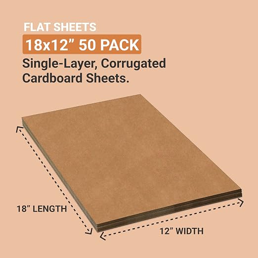 Box USA AVIDITI Shipping Cardboard Sheets 18"L x 12"W, 50-Pack | Corrugated Sheets for Packing, Moving and Storage Supplies,Kraft - Image 2