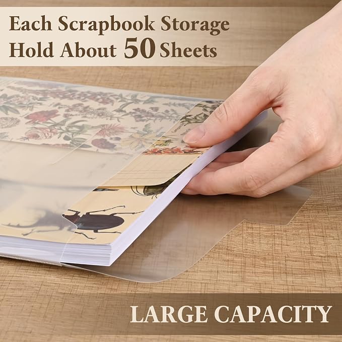 42 Pack 12x12 Scrapbook Paper Storage Organizer with 120 Label Stickers, Clear PVC Acid-Free Sleeves with Sealing Design for Cardstock, Vinyl, Photos - Craft Room, Office & School - Image 2