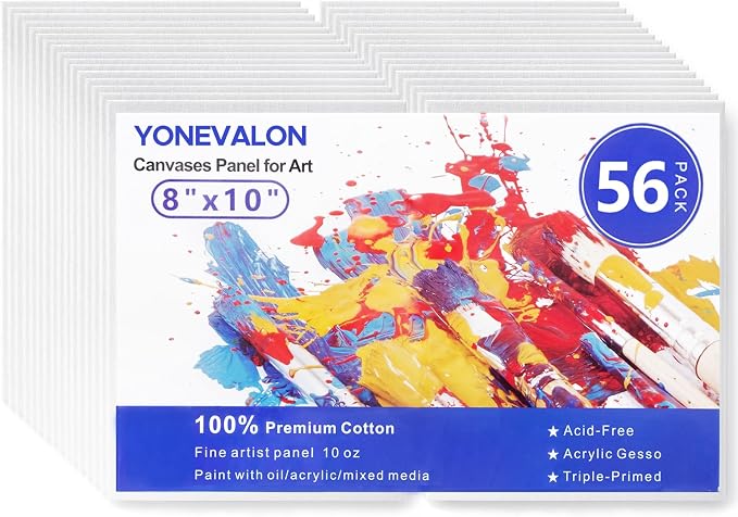 Canvas Boards for Painting Bulk 56 Pack, 8x10 Inch Blank Painting Canvases | 8x10 Canvas Panels Value Pack, Gesso Primed Acid-Free 100% Cotton, for Acrylic Oil Watercolor Tempera Paint Art Supplies by YONEVALON
