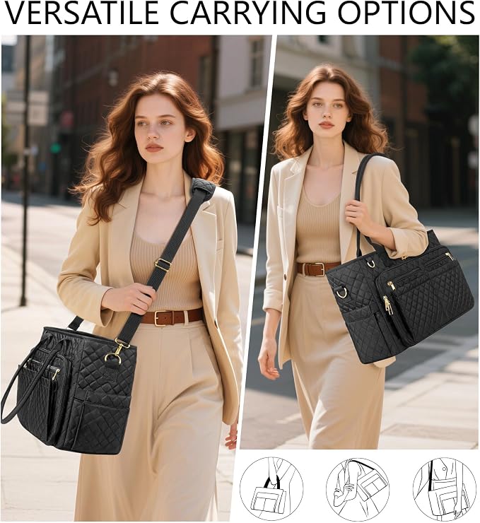 Bagstellar Teacher Tote Bag for Women, 15.6" Laptop Work Tote Computer Bag | Quilted Bible Nurse Bag with 40oz Cup Holder, Insulated Pocket & Strap, Large Laptop Briefcase for School Travel Office Gifts - Image 2