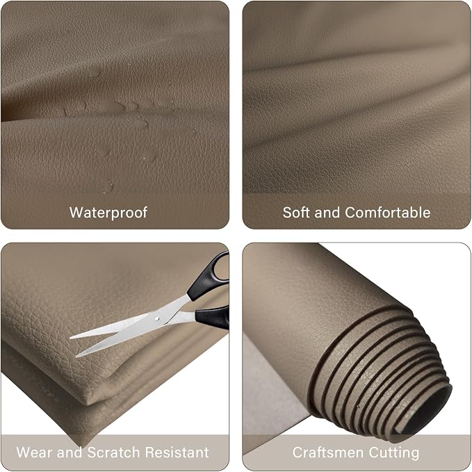 Faux Leather Fabric, 54"x108" Thick Durable Synthetic Upholstery Lychee Texture Leather Vinyl, Soft Smooth Waterproof,Replacement Renovate for Wallets, DIY Projects, Furniture 1 Yard-Taupe - Image 5
