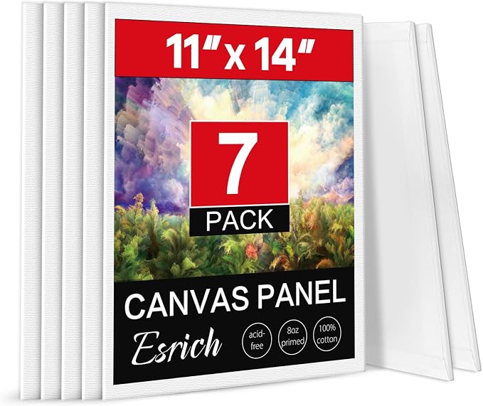 ESRICH Canvas Boards for Painting, 7 Pack Canvases for Painting 11x14 Cotton Primed Acid Free Blank Canvas Panels for Oil Paint, Watercolor, Acrylic Paint, Gouache and Tempera. by ESRICH