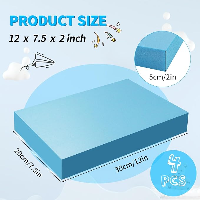 LuckyFoam Blue 4 Pack 12x7.5x2 inch Foam Sheets 2 Inch | Polystyrene Rectangles XPS Foam Board Craft for Insulating DIY Modeling Art Supplies - Image 2
