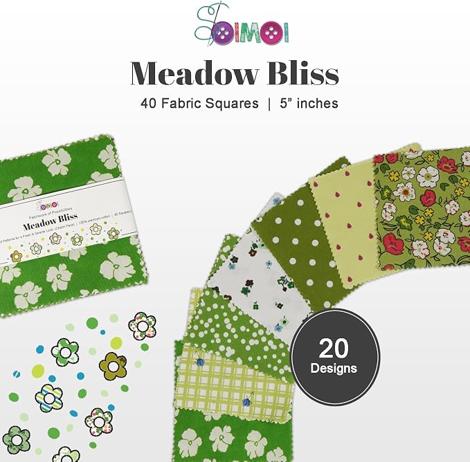 Soimoi 40 Pcs Cotton Fabric Squares Bundles Charm Packs for Quilting, Fat Quarter Layer Cakes, Precuts Quilt Squares 5 x 5 inches, DIY Fabric Bundle - Meadow Bliss - Image 6