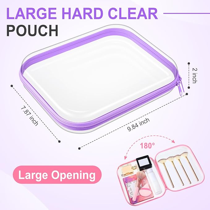 Sanwuta 6 Clear Hard Zipper Case,Colorful,9.84 X 7.87 X 2 Inch | Pencil Case Pouches ,Makeup Bag,Plastic Toiletry Diaper Bag ,Travel Toy Storage,Waterproof Organizer Bins - Image 2