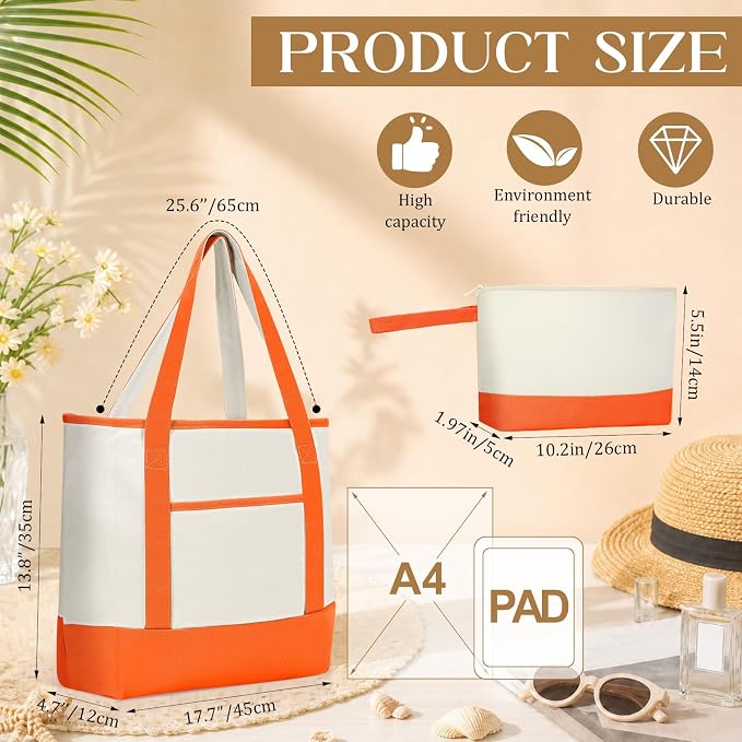 Sanwuta 24 Pcs Canvas Tote Bags Bulk with Outer Pocket and Makeup Pouch 18'' Reusable Grocery Bags with Handles for Women Beach DIY (Assorted) - Image 3