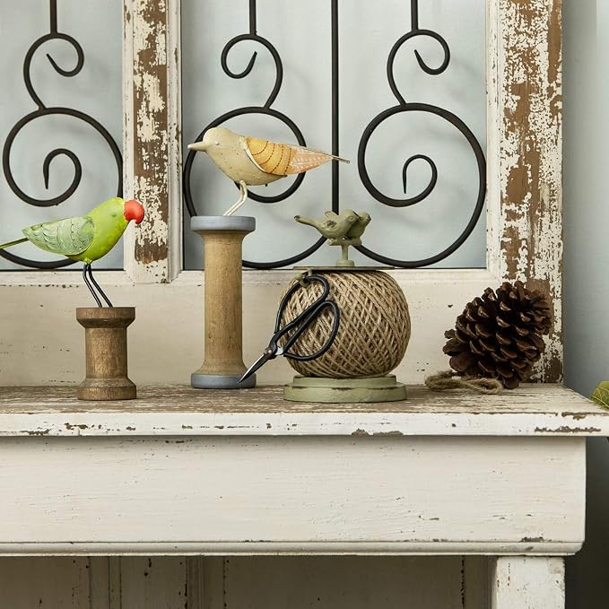 SOFFEE DESIGN Vintage Jute Twine Spool with Scissors Holder Set for Garden Farmhouse Kitchen Antique Twine and Scissors Set Green Birds - Image 3
