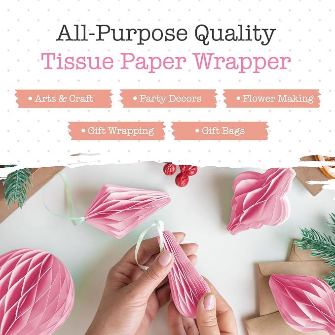 Tissue Paper for Gift Bags - 100 Sheets 14x20in Wrapping Paper, Pink | Premium Gift Wrap Tissue Paper for DIY Crafts - Birthday Party, Wedding, Holidays, Flower Decorations & Custom Art Projects - Image 4