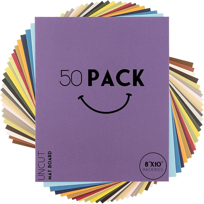 Golden State Art 8x10 Uncut Mat Boards, 50 Pack Assorted Color Matboards | 4-Ply Thickness Uncut Mats Backing for Prints, Framing Backing, DIY Projects, Presentation Boards, Art Crafts by GoldenStateArt
