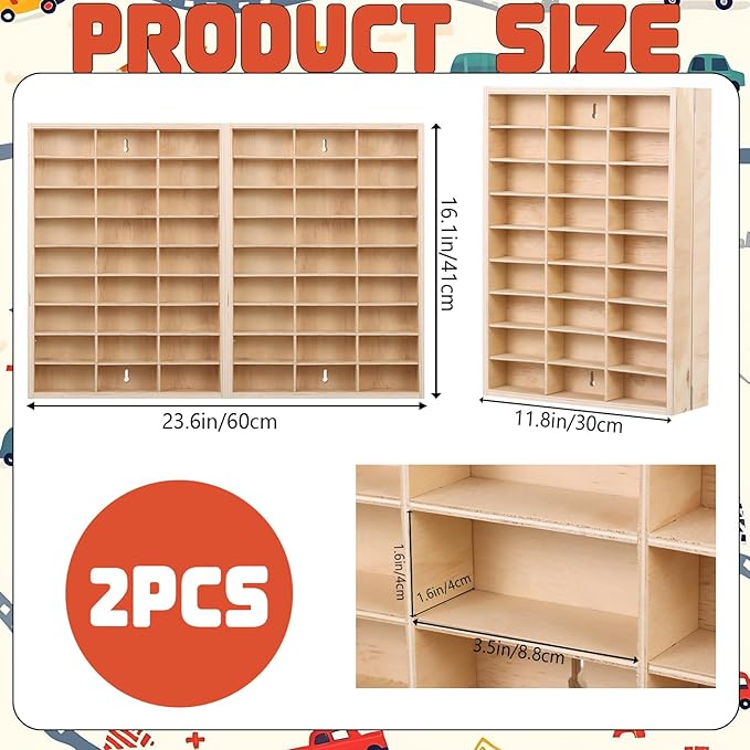 for Hotwheels Wooden Display Case 108 Space 1/64 Scale Toy Car Display Case Fit for Hotwheels Wall Mount Wooden Storage Display Shelf for Toy Cars Model Car Display Organizer Fit for Matchbox Diecast