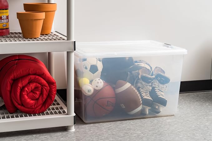 IRIS USA 132 Qt Stackable Storage Bins with Lids, Clear | High-capacity clear design is ideal for blankets, comforters and oversized household items, Stackable and nestable - Image 4