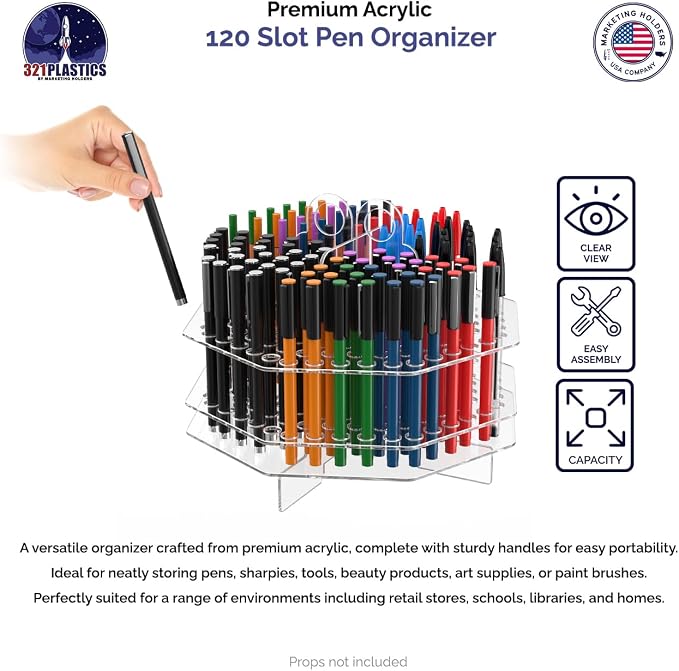 Marketing Holders 6 Pack 120 Slot Pen Holder Clear Acrylic Organizer Tabletop Display Color Pencils Makeup Brushes Utensil Office Craft Supply Retail Department Stores Stylish Practical and Easy - Image 4