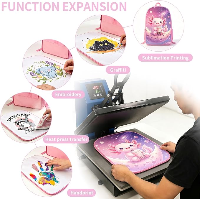 4Sets 16inch Sublimation Blank Backpack Lunch Bag Pencil Case Set for Children DIY Bookbag Cooler Bag Pencil Bag(pink) - Image 6