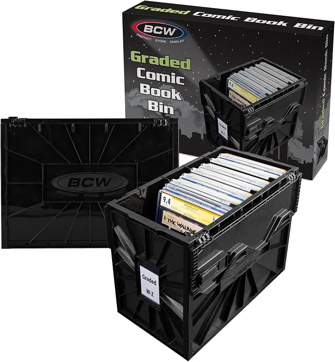 BCW Graded Comic Book Bin with Partition – Black (2 Pack) | Holds Up To 30 Graded Comics | Stackable Comic Book Box Storage for CGC, CBCS & Slabs by BCW