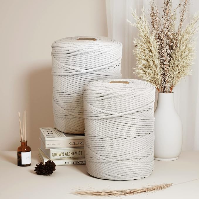 ZUEXT Macrame Cord, Beige White, 5mm x 328yds Cotton String Macrame Yarn | Natural Handmade, 4 Strands Twisted Cotton Rope, for Craft Wall Hanging Weaving Tapestry Dream Catchers Hanger DIY Gift, 300m - Image 4