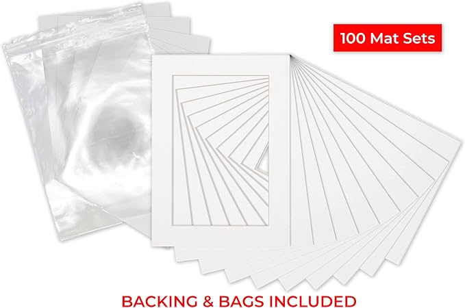 11x14 Mat for 12x16 Frame - Precut Mat Board Acid-Free Show Kit with Backing Board, and Clear Bags White 11x14 Photo Matte Made to Fit a 12x16 Picture Frame Matboard for Framing, Pack of 100 Mats - Image 2