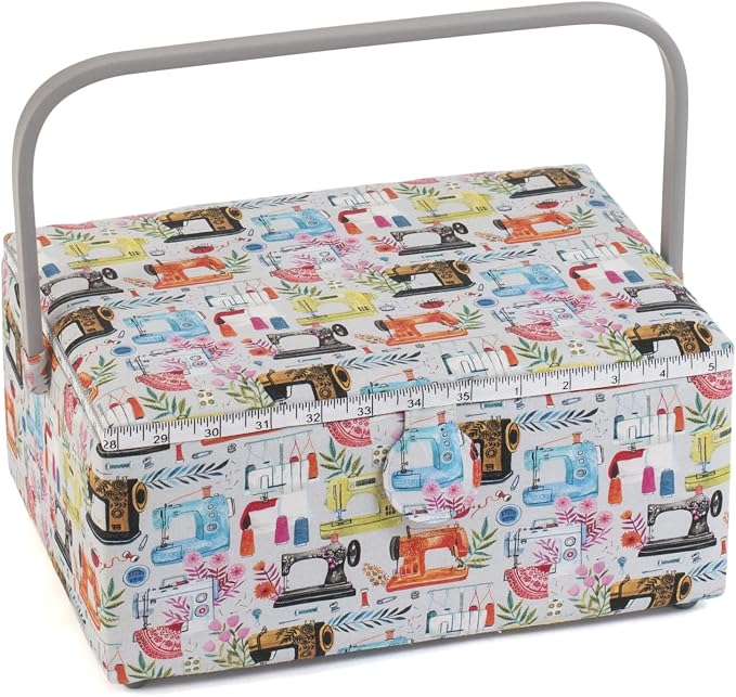 Hobby Gift Large Sewing Box Craft Storage Box with Handle Internal Accessories Tray Pin Cushion and Pocket for Sewing Knitting and Hobby Supplies by HobbyGift
