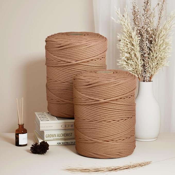 Macrame Cotton Cord 5mm x 328yds, ZUEXT Natural Handmade Brick Red Cords 4 Strands Knitted Rope String for Craft Wall Hanging Weaving Tapestry Dream Catchers Hanger DIY Gift (300m) - Image 4