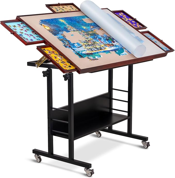 Becko US 1500 Piece Tilting Puzzle Table with 5 Drawers & Protective Cover | Height & 5-Level Angle Adjustable, Ergonomic Jigsaw Board Table for Adults, Easy to Tilt, Relieve Neck & Back Pain by BeckoUS