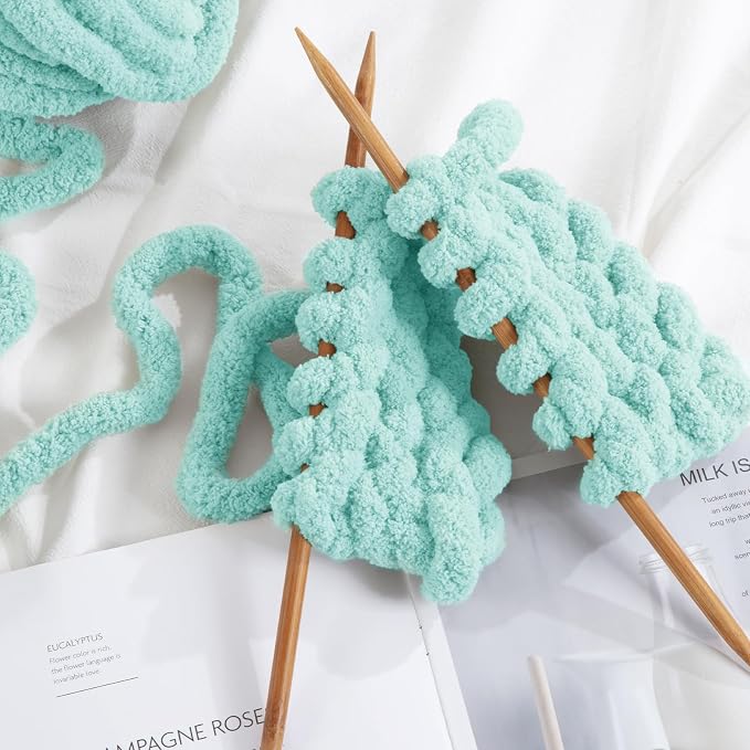Hombys Light Blue Chunky Chenille Yarn for Crocheting and Knitting, Super Bulky Thick Fluffy Yarn for Hand Knitting Blanket, Soft Plush Yarn, 8 Jumbo Pack (27 yds, 8 oz Each Skein) - Image 7