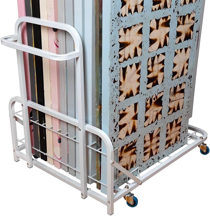 Dryden Art Canvas Storage Rack & Frame Keeper, Mobile Cart, Large Floor Model with Casters and Handle - 33" x 25.5" x 30.5" - White - Image 5