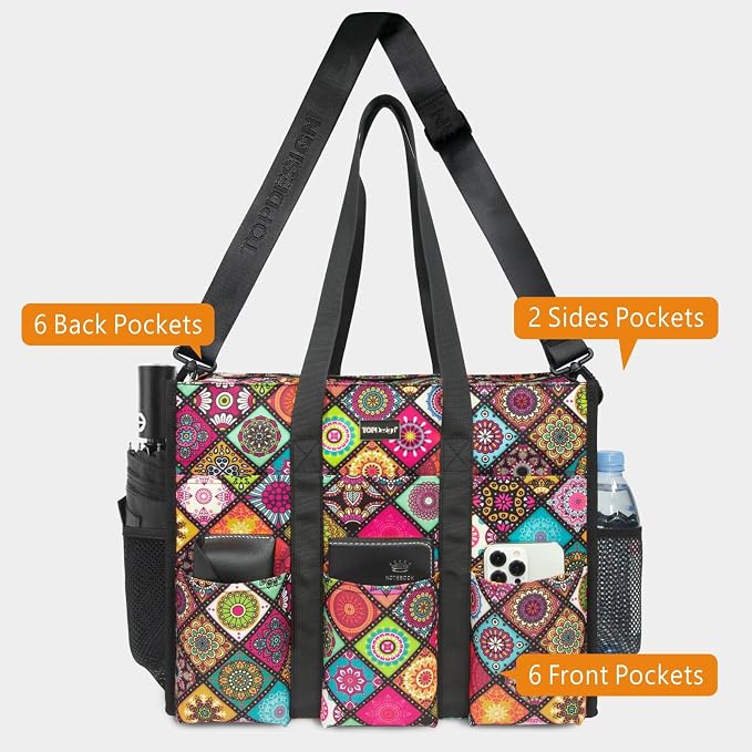 TOPDesign Utility Water Resistant Tote Bag with 22 Pockets, Top Zipper Closure & Thick Bottom Support, for Working Women - Image 4