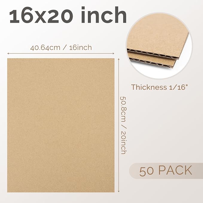 Golden State Art 50 Pack 16x20 Inch Corrugated Cardboard Sheets 2mm Inserts | Brown Flat Cardboard Inserts, Layer Pads, For Packaging, Shipping, Mailing Divider or DIY Crafts - Image 2