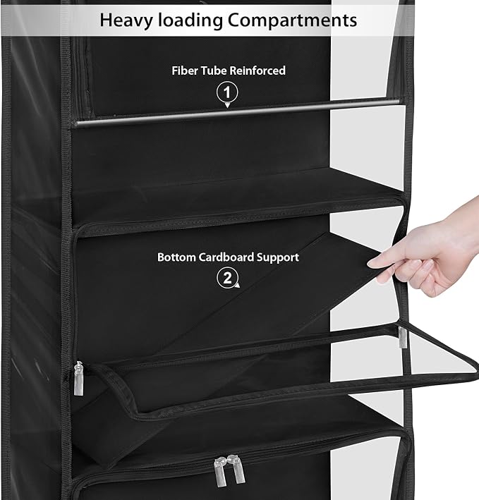 KEEGH Over the Door Hanging Yarn Storage Organizer, Clear Black | 6 Zipper Closure Compartments, Large Capacity Crochet Storage Organizer, Yarn Holder for Knitting Needles, Crochet Hooks - Image 6