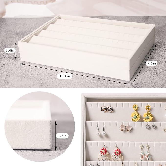 Coward 2PC Stackable Earring Tray Drawer Jewelry Holder Organizer Box Storage Earring Display Stand for Selling (beige(earring+earring)) - Image 2