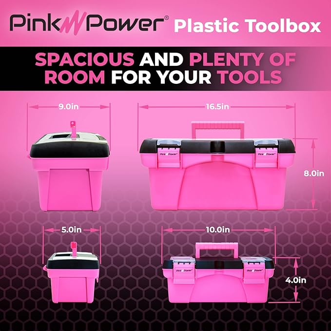 Pink Tool Box for Women - Sewing, Art & Craft Organizer Small & Large Plastic Tool Box with Handle - Pink Toolbox Sewing Tool Storage Box - Portable Mini Locking Tool Boxes (2 Pack) - Image 2