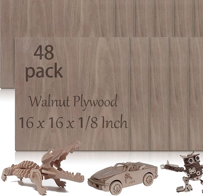 48 Pcs Walnut Unfinished Wood Craft, 16 x 16 x 1/8 Inch - 3mm Thick Walnut Unfinished Plywood for Laser Cutting & Engraving, School DIY Projects, Painting, Fretwork, CNC Cutting, and Wood Burning by Vemkyrio