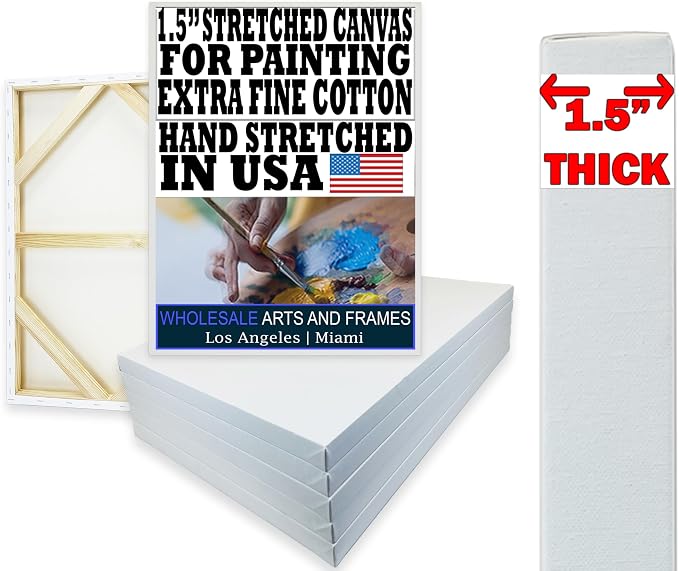 Stretched Canvas for Painting 30x48 20PK 1.5" Extra Fine Smooth Portrait Cotton Canvas 13 Oz Stretched Large Canvases for Painting 30 x 48 Bulk Canvas Value Pack.Blank 48x30 Canvases Universal Primed by WHOLESALEARTSANDFRAMES