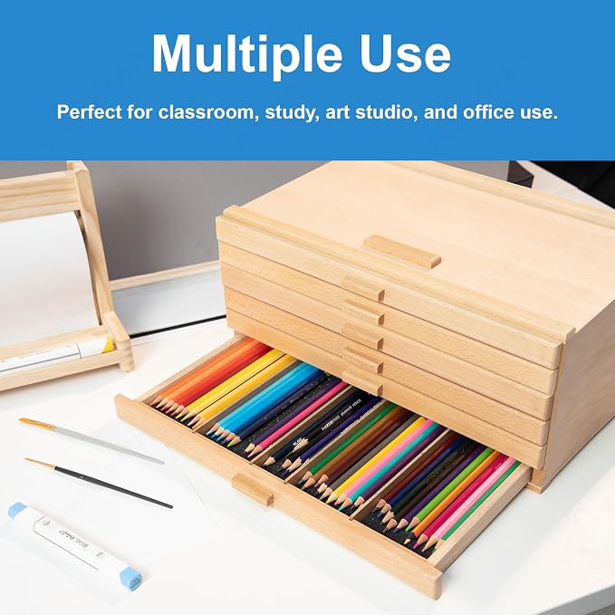 Wooden Pastel Storage Box With 6 Removable Drawers | Artist Supply Storage Box, Portable Organizer Box for Pencils, Markers, Brushes and Painting Tools - Image 7