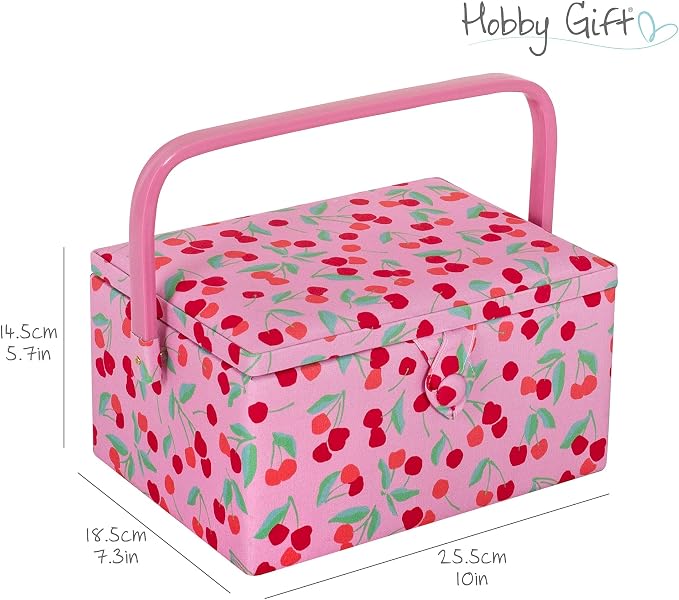 Hobby Gift Medium Sewing Box Organiser | Fabric Covered Storage Box, Handle, Internal Tray, Pin Cushion and Pocket, For Sewing, Quilting and Knitting Supplies - Image 5
