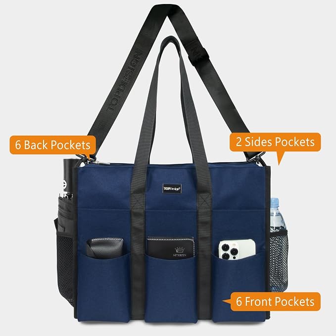 TOPDesign Utility Water Resistant Tote Bag with 22 Pockets, Top Zipper Closure & Thick Bottom Support, for Working Women - Image 4