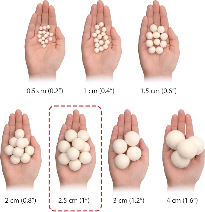 Glaciart One Wool Felt Balls, Felt Ball (60 Pieces) 2.5 Centimeters - 1 Inch, Handmade Felted Pure White Color - Bulk Small Puff for Felting and Garland - Image 2