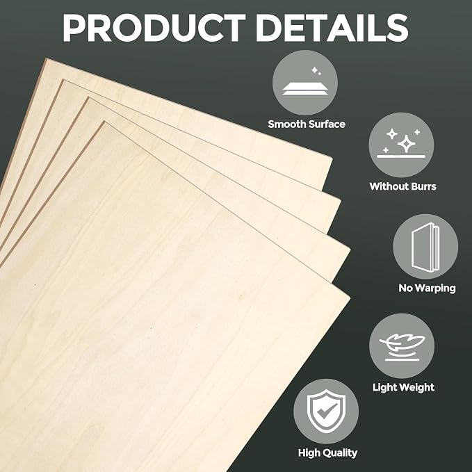 15 Pack Basswood Sheets, 12"x24"x1/8" Basswood for Laser Cutting | Laser Blanks, Smooth Surface, Uniform Thickness, No Burrs, No Warping, No Knots, No Cracks - Image 3