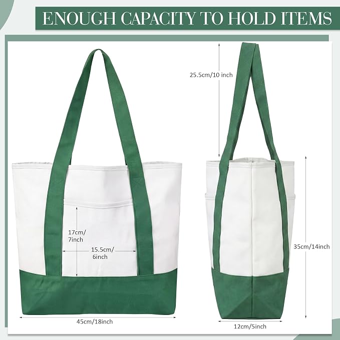 Reginary 1 Piece Women Canvas Tote Bag 18 Inch Reusable DIY Bag,Green - Image 4