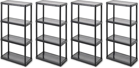 Gracious Living 4 Shelf Fixed Height Solid Light Duty Storage Unit 12 x 24 x 48" for Home, Garage, Basement, & Laundry, Black (4 Pack)