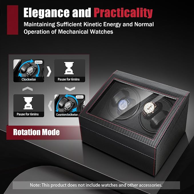 Watch Box, 4+6 Automatic Mechanical Watch Winder Box Self-winding Display Box Organizer for Men, Best Gift for Thanksgiving Day Christmas, Black - Image 7