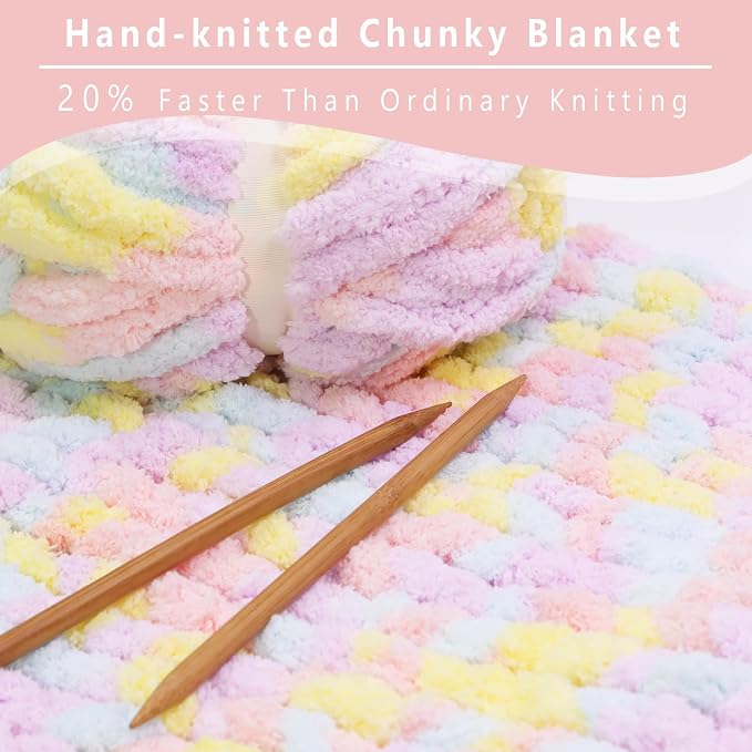 8 Pack Giant Chunky Yarn for Crocheting/Hand Knitting, Blanket Extra Thick Yarn, Super Bulky Large Soft Fluffy Plush Fuzzy Thick Chenille Yarn-1 Pack of 226g/7.97oz-Candy Colors - Image 3