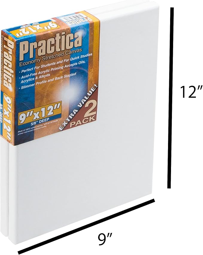 Practica Economy Stretched Cotton Canvas 20-Pack, 9x12 - Acid-Free Acrylic Primed Canvas for Acrylics, Pastels, Graphite, & More! - Image 2