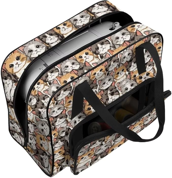 Sewing Machine Bag Universal Travel Tote Bag Portable Appliance Dust Proof Carrying Case with Front Storage Pocket and Soft Cushion for Sewing Enthusiast, Cats - Image 7