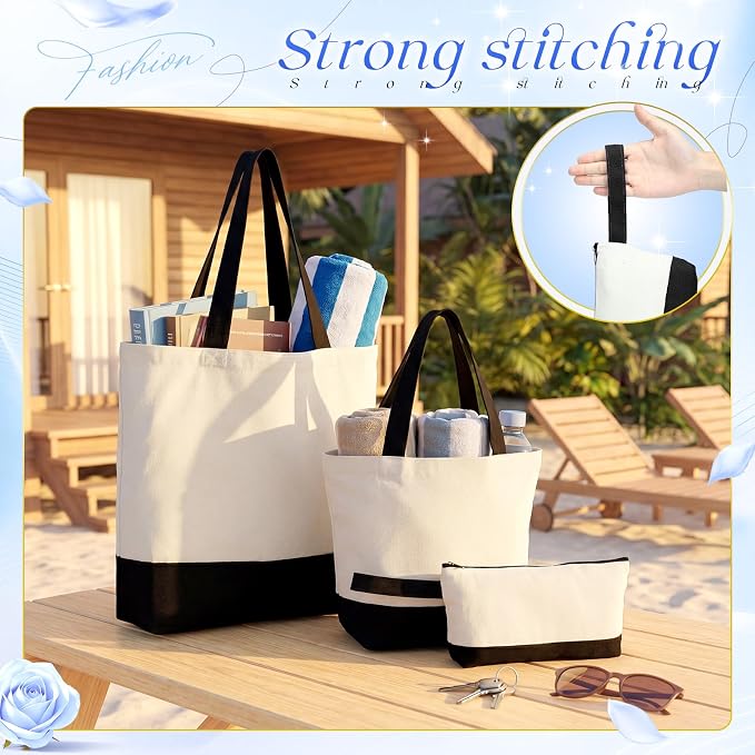 Paterr 18 Pcs Blank Canvas Tote Bags Bulk and Makeup Bag Pouches Set for Women Gift DIY Sublimation School Travel Supplies - Image 7